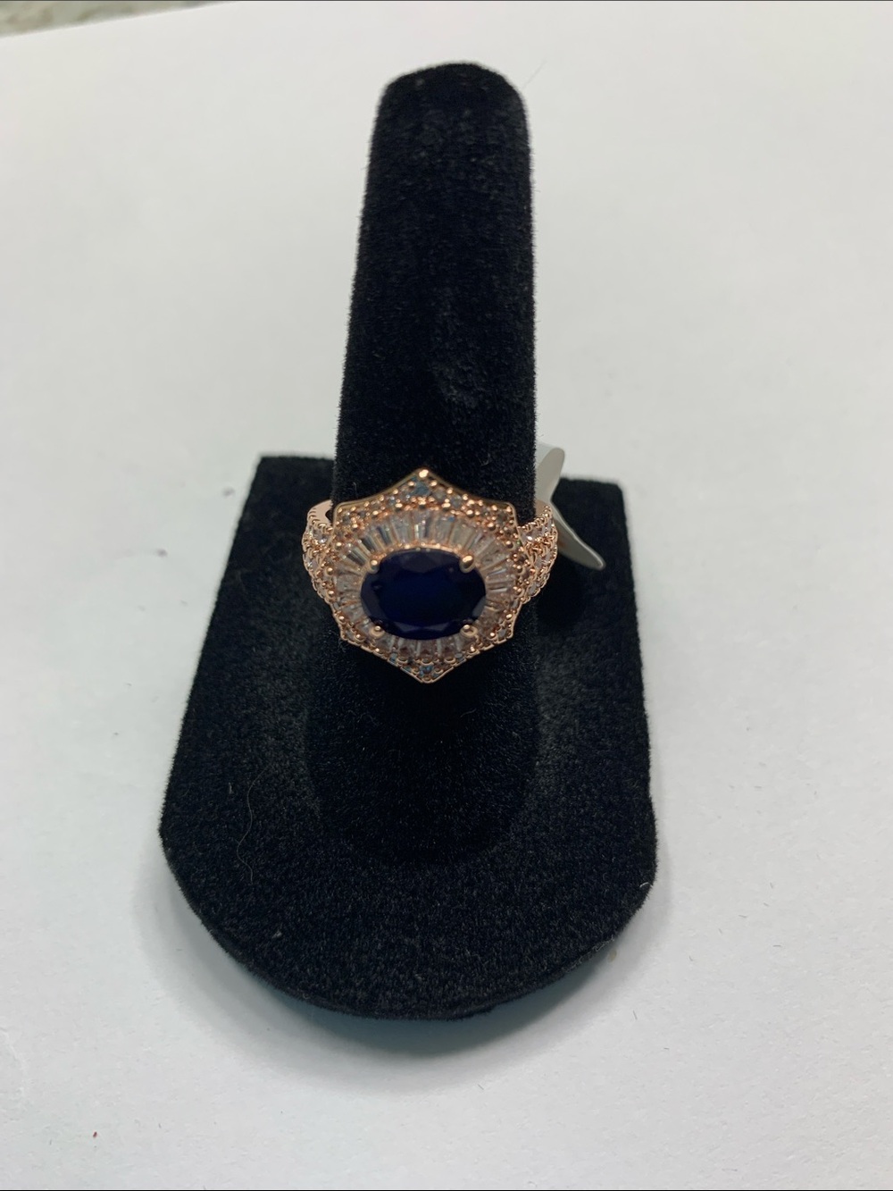 Rose Gold Ring with Deep Blue Center Stone Size 6 New